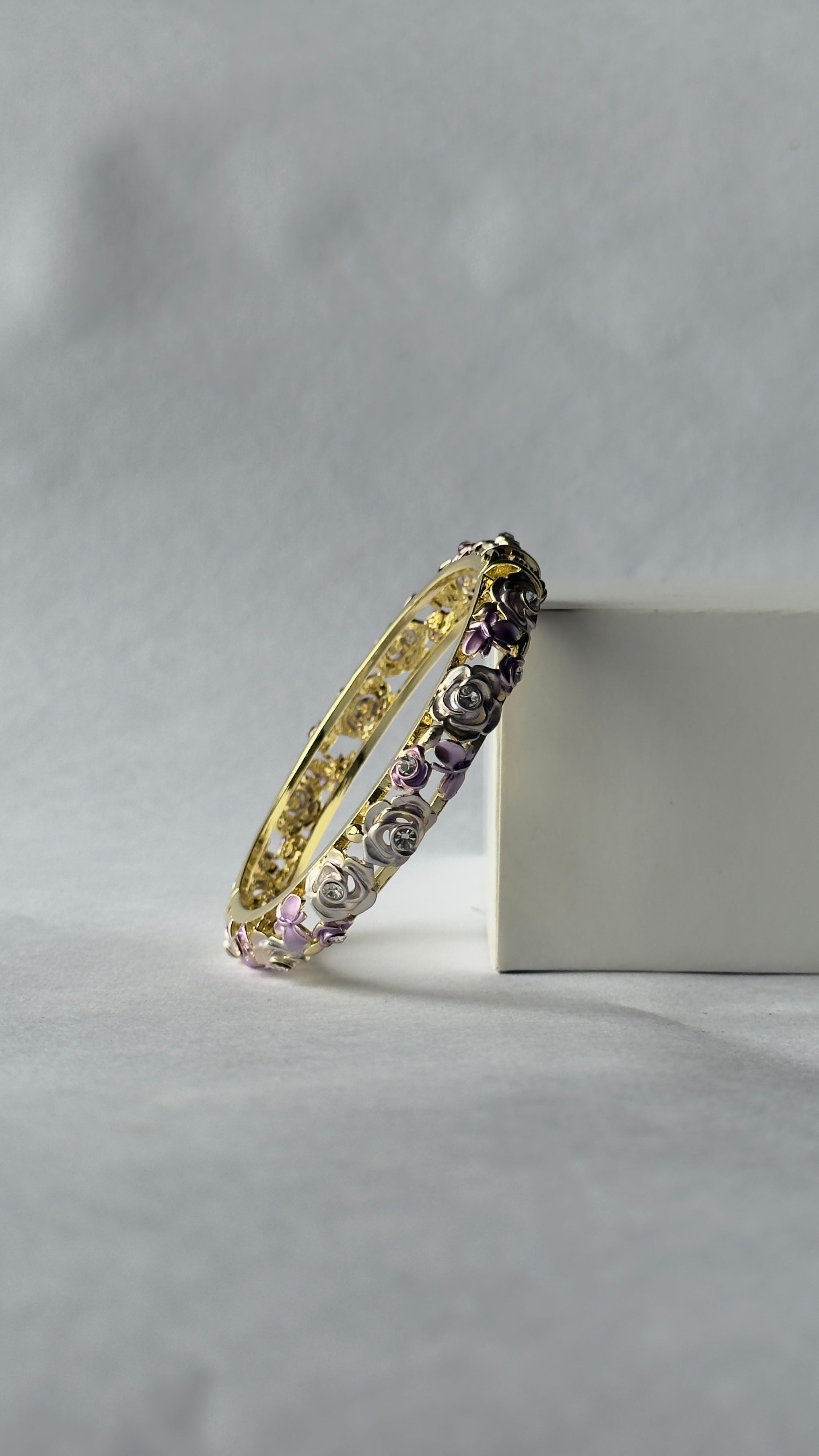Purple Rose Meenakari Kada | Floral Enamel Bangle | Anti-Tarnish
