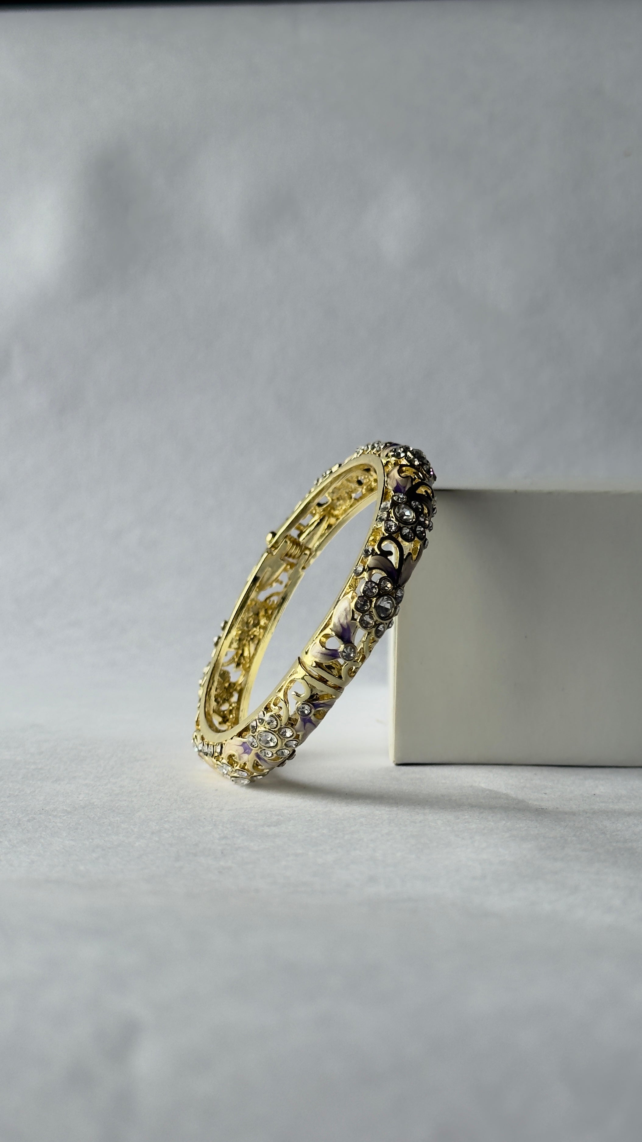 Purple Crystal Meenakari Kada | Heavy Stone Enamel Bangle | Anti-Tarnish