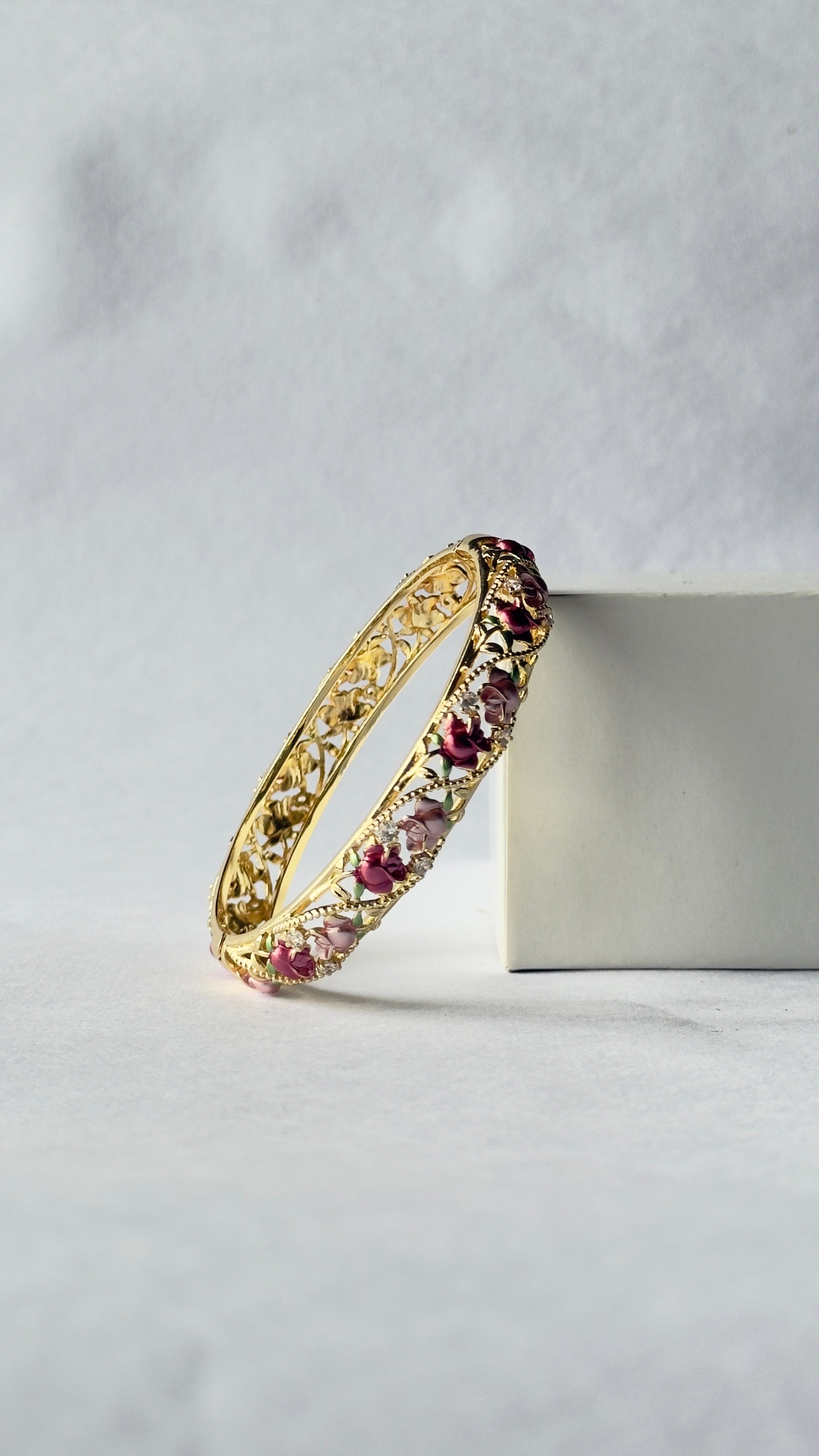 Burgundy Rose Meenakari Kada | Floral Enamel Bangle | Anti-Tarnish