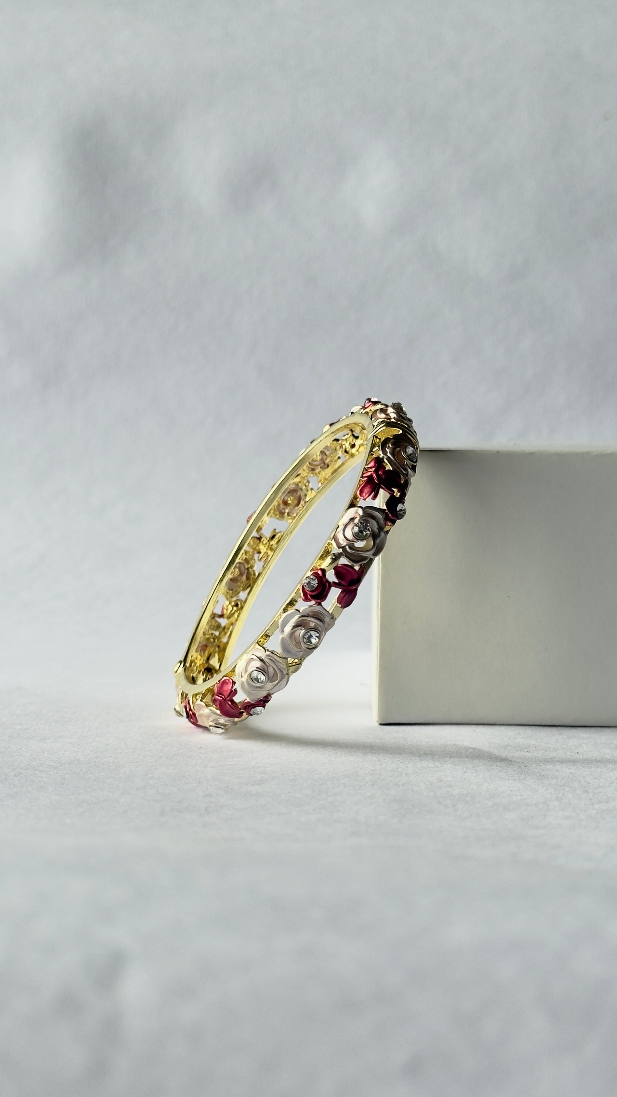 Crimson Rose Meenakari Bangle – Red Floral Enamel Kada | Anti-Tarnish
