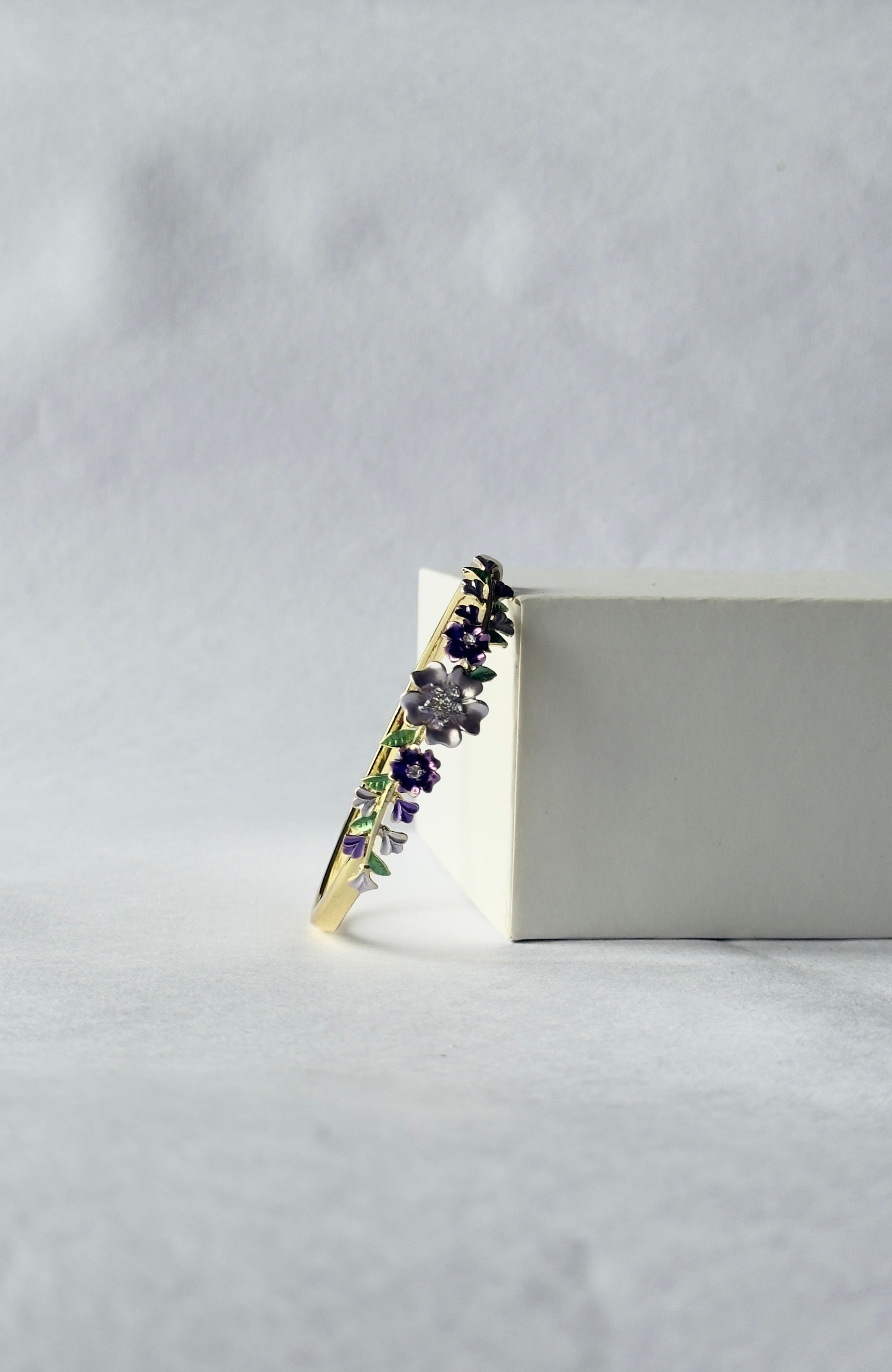 Violet Iris Meenakari Kada | Purple & Grey Floral Enamel Bangle