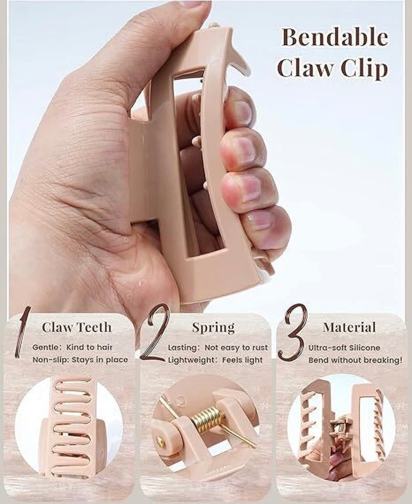 Flexible Silicone Hair Claw Clip – Soft, Unbreakable & Gentle Grip